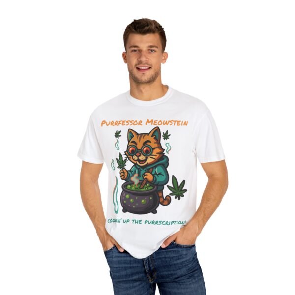 Purrfessor Meowstein Unisex Garment-Dyed T-Shirt - Cookin' Up the Purrscription! - Image 2