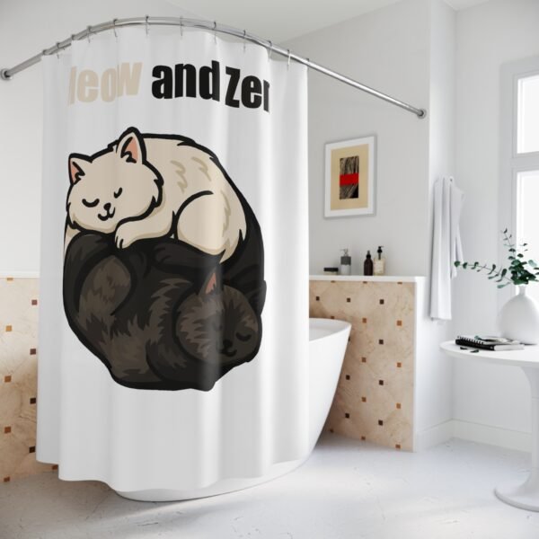 Cat-Themed Shower Curtain - Meow and Zen, Relaxing Bathroom Decor, Cat Lover Gift, Home Artwork, Cozy Atmosphere - Image 4