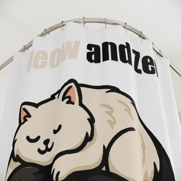 Cat-Themed Shower Curtain - Meow and Zen, Relaxing Bathroom Decor, Cat Lover Gift, Home Artwork, Cozy Atmosphere - Image 2