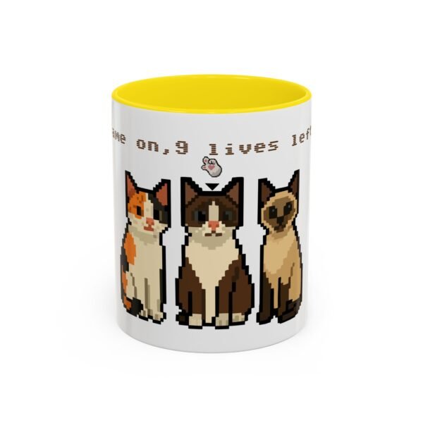 Pixel Art Cat Coffee Mug - 'Game On, 9 Lives Left' - Image 46