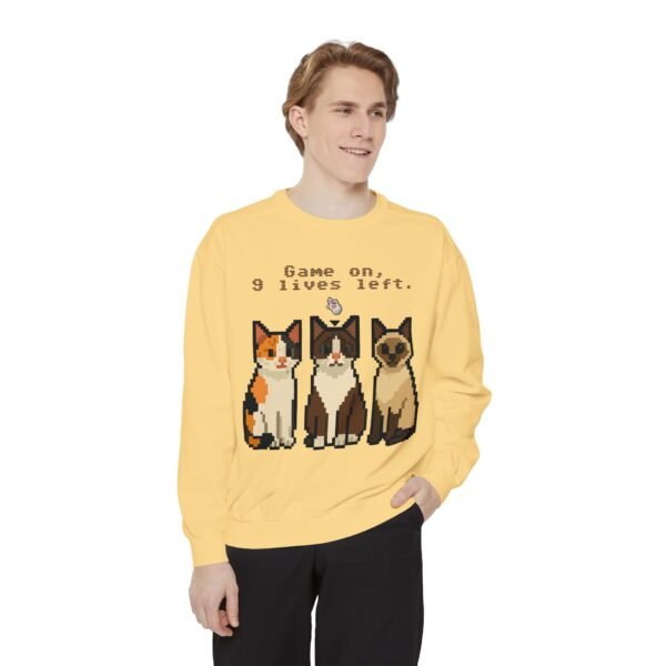 Pixel Art Cat Sweatshirt - 'Game On, 9 Lives Left' - Image 7