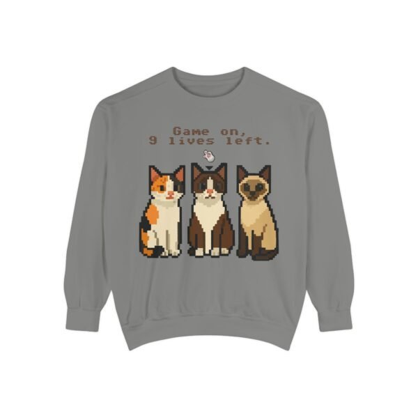 Pixel Art Cat Sweatshirt - 'Game On, 9 Lives Left' - Image 13