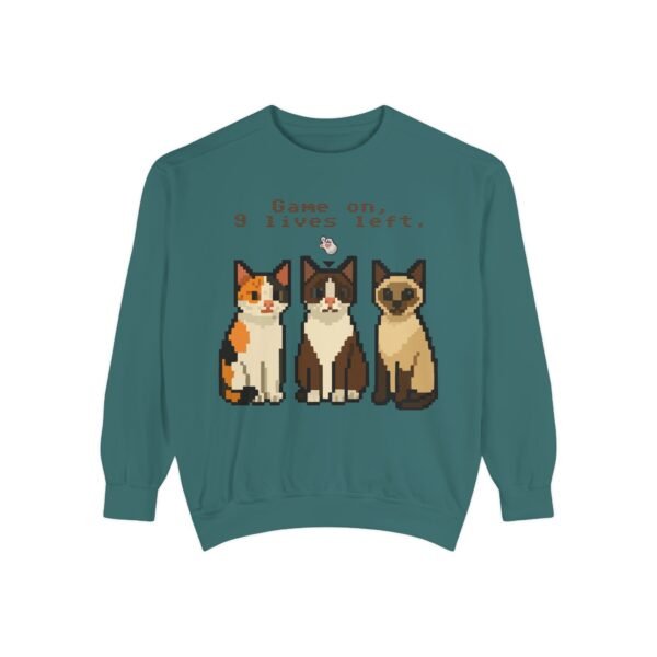 Pixel Art Cat Sweatshirt - 'Game On, 9 Lives Left' - Image 17