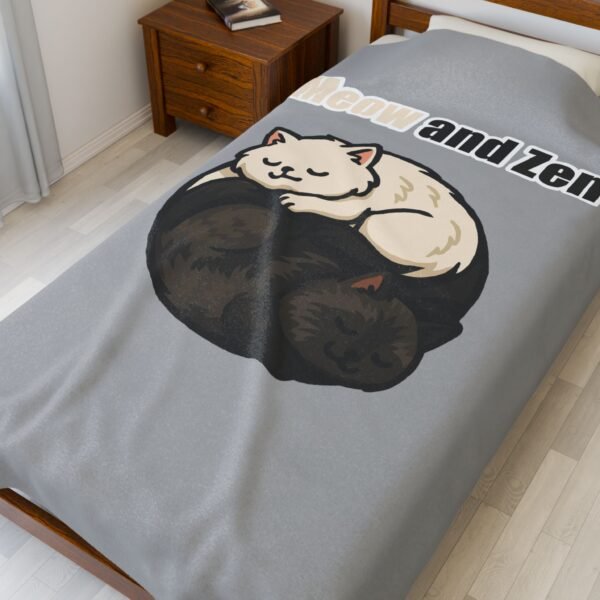 Cozy Cat-Themed Velveteen Plush Blanket - 'Meow and Zen' for Cat Lovers - Image 6