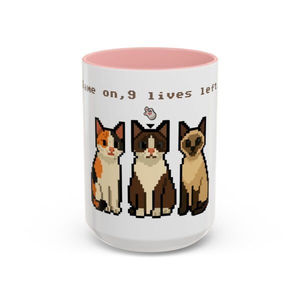 Pixel Art Cat Coffee Mug - 'Game On, 9 Lives Left' - Image 26