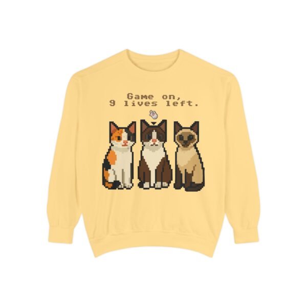 Pixel Art Cat Sweatshirt - 'Game On, 9 Lives Left' - Image 5