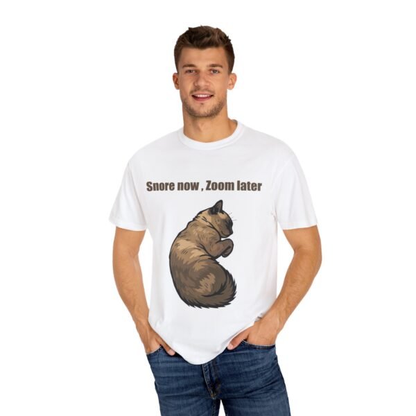 Unisex Cat Sleep T-Shirt - "Snore Now, Zoom Later" - Image 4