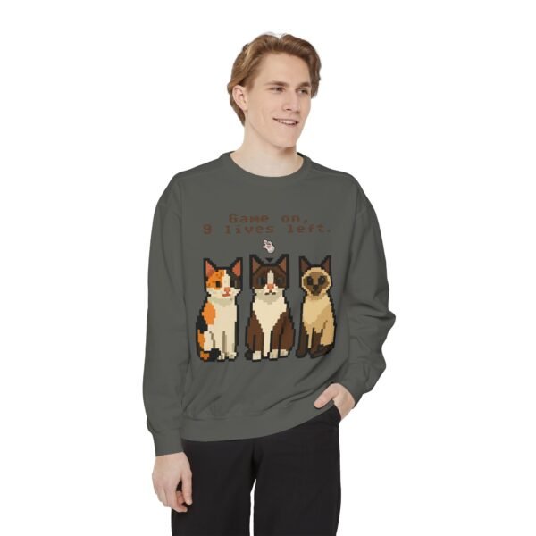 Pixel Art Cat Sweatshirt - 'Game On, 9 Lives Left' - Image 11