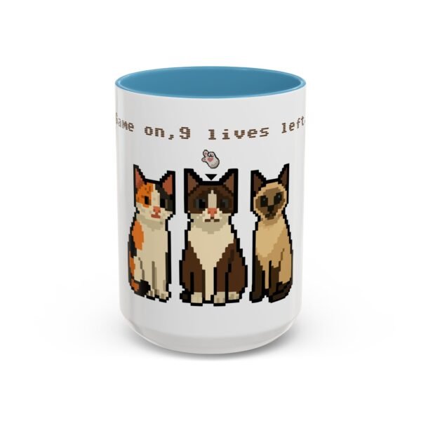 Pixel Art Cat Coffee Mug - 'Game On, 9 Lives Left' - Image 34