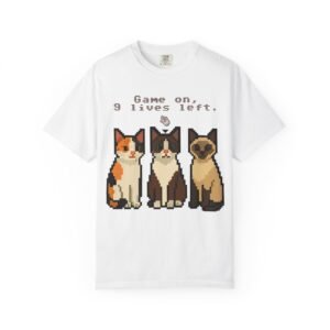 Pixel Art Cat Lovers Unisex T-Shirt - "Game On, 9 Lives Left"
