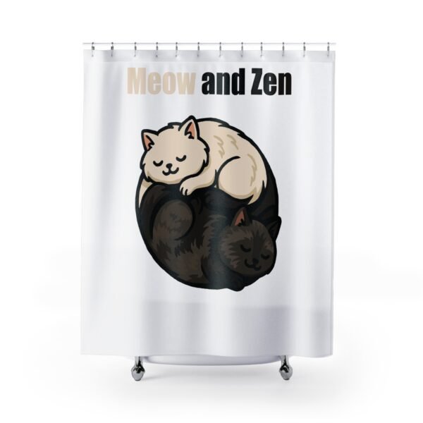 Cat-Themed Shower Curtain - Meow and Zen, Relaxing Bathroom Decor, Cat Lover Gift, Home Artwork, Cozy Atmosphere
