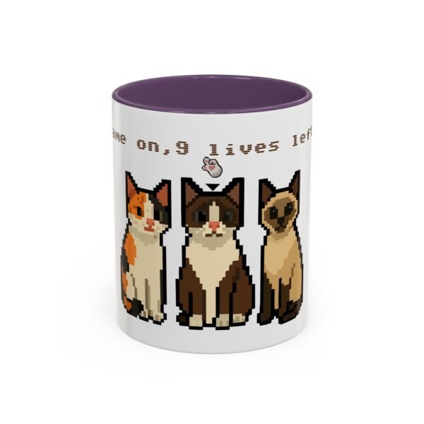 Pixel Art Cat Coffee Mug - 'Game On, 9 Lives Left' - Image 42