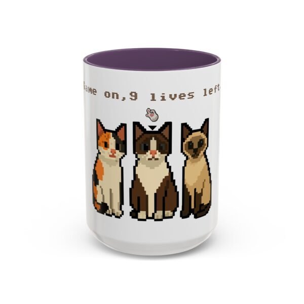 Pixel Art Cat Coffee Mug - 'Game On, 9 Lives Left' - Image 54
