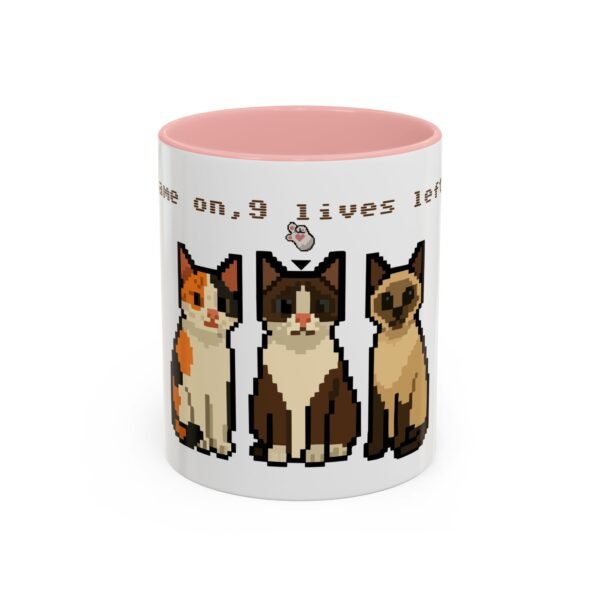 Pixel Art Cat Coffee Mug - 'Game On, 9 Lives Left' - Image 9