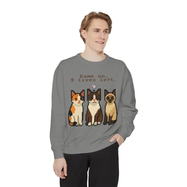 Pixel Art Cat Sweatshirt - 'Game On, 9 Lives Left' - Image 15