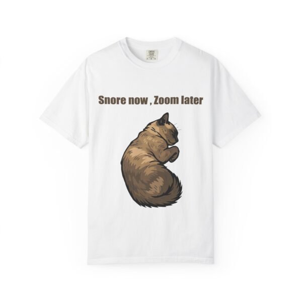 Unisex Cat Sleep T-Shirt - "Snore Now, Zoom Later"