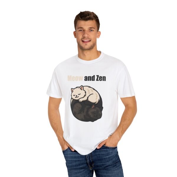 Cute Cat Lovers T-Shirt - "Meow and Zen" Unisex Garment-Dyed Tee - Image 4