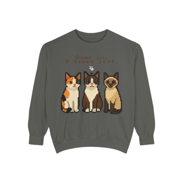 Pixel Art Cat Sweatshirt - 'Game On, 9 Lives Left' - Image 9