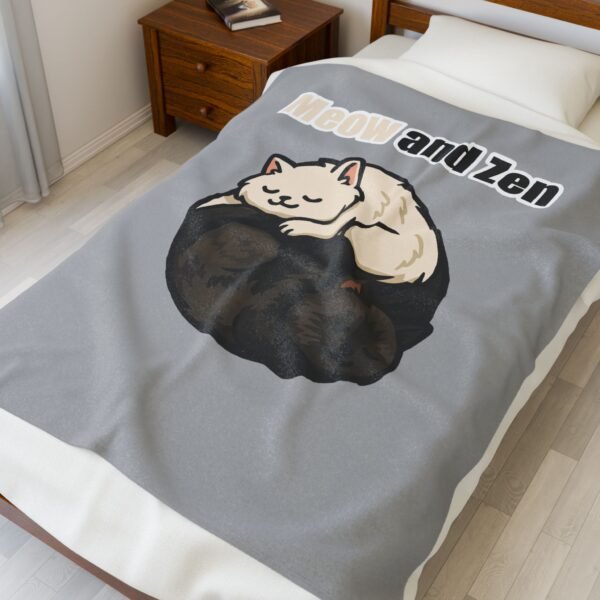 Cozy Cat-Themed Velveteen Plush Blanket - 'Meow and Zen' for Cat Lovers - Image 3