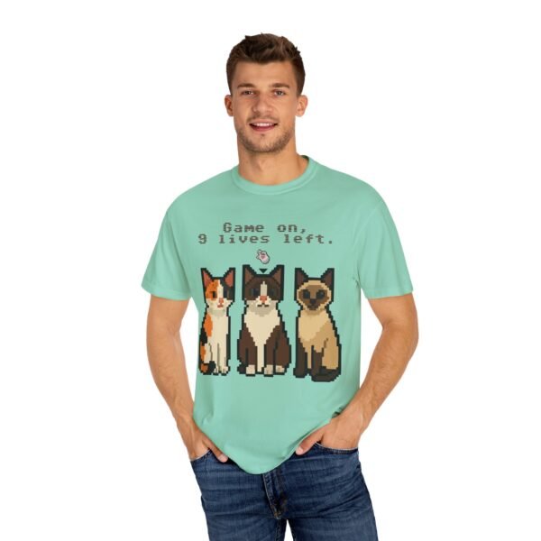 Pixel Art Cat Lovers Unisex T-Shirt - "Game On, 9 Lives Left" - Image 25