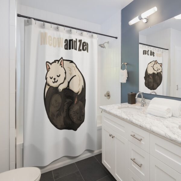 Cat-Themed Shower Curtain - Meow and Zen, Relaxing Bathroom Decor, Cat Lover Gift, Home Artwork, Cozy Atmosphere - Image 3