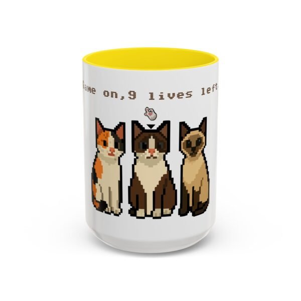 Pixel Art Cat Coffee Mug - 'Game On, 9 Lives Left' - Image 58