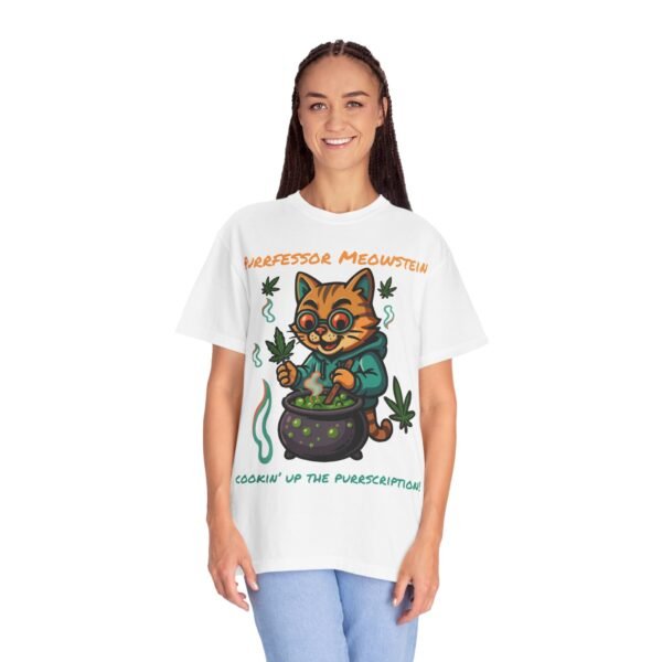 Purrfessor Meowstein Unisex Garment-Dyed T-Shirt - Cookin' Up the Purrscription! - Image 3