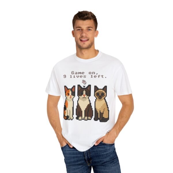 Pixel Art Cat Lovers Unisex T-Shirt - "Game On, 9 Lives Left" - Image 4