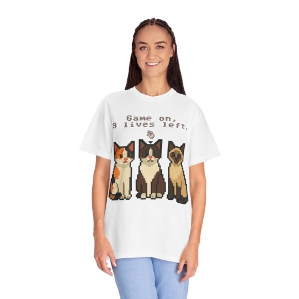 Pixel Art Cat Lovers Unisex T-Shirt - "Game On, 9 Lives Left" - Image 5
