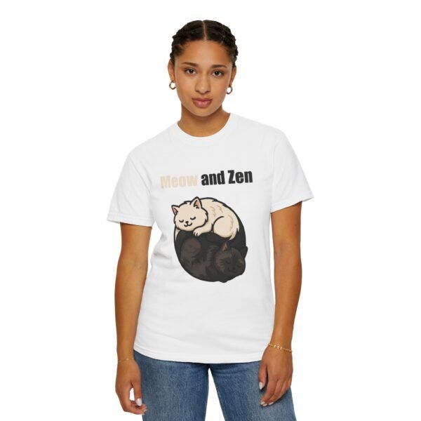 Cute Cat Lovers T-Shirt - "Meow and Zen" Unisex Garment-Dyed Tee - Image 5