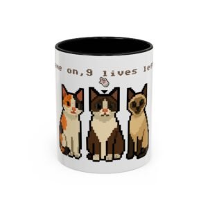 Pixel Art Cat Coffee Mug - 'Game On, 9 Lives Left'