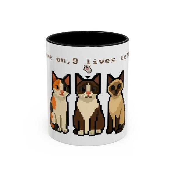 Pixel Art Cat Coffee Mug - 'Game On, 9 Lives Left'