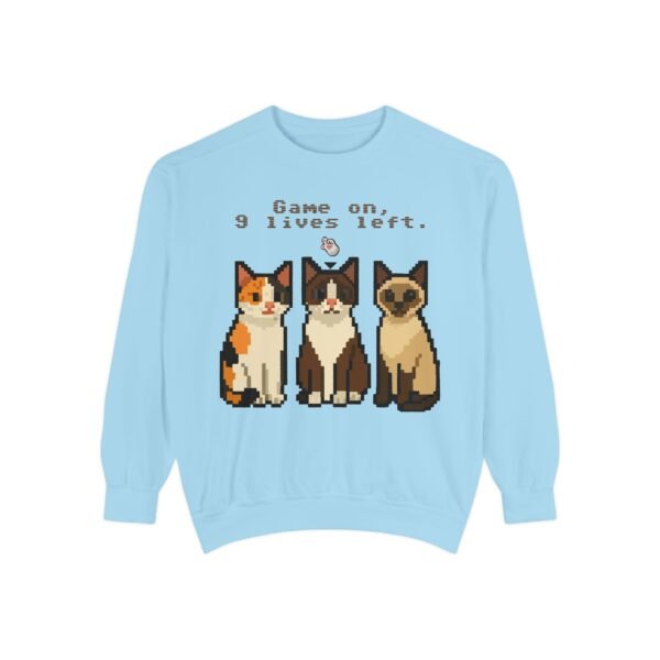 Pixel Art Cat Sweatshirt - 'Game On, 9 Lives Left' - Image 21