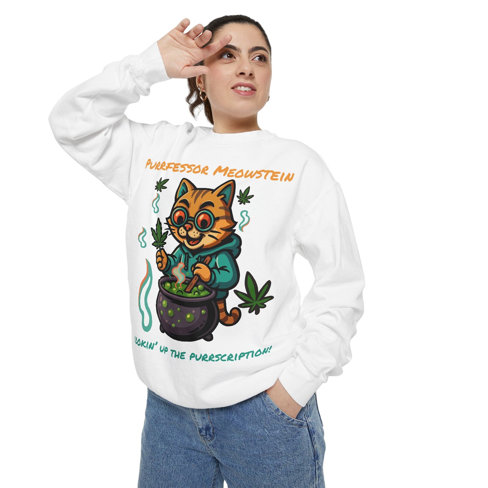 Purrfessor Meowstein Sweatshirt – Cozy Weed-Themed Unisex Apparel