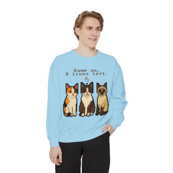 Pixel Art Cat Sweatshirt - 'Game On, 9 Lives Left' - Image 23