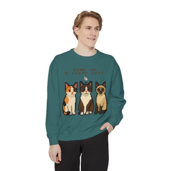 Pixel Art Cat Sweatshirt - 'Game On, 9 Lives Left' - Image 19
